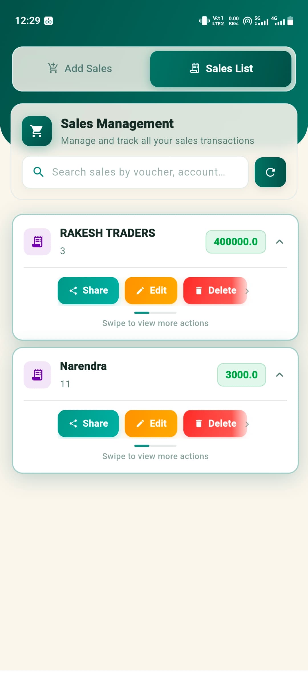 Existing Sales Tab screenshot